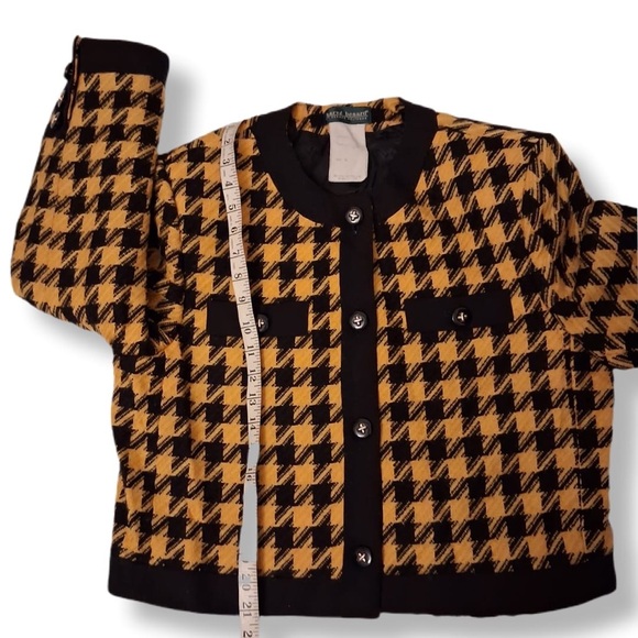 HARVÉ BERNARD Vintage Tweed Houndstooth Blazer Jacket - Black and Yellow Size 12 - Picture 8 of 10
